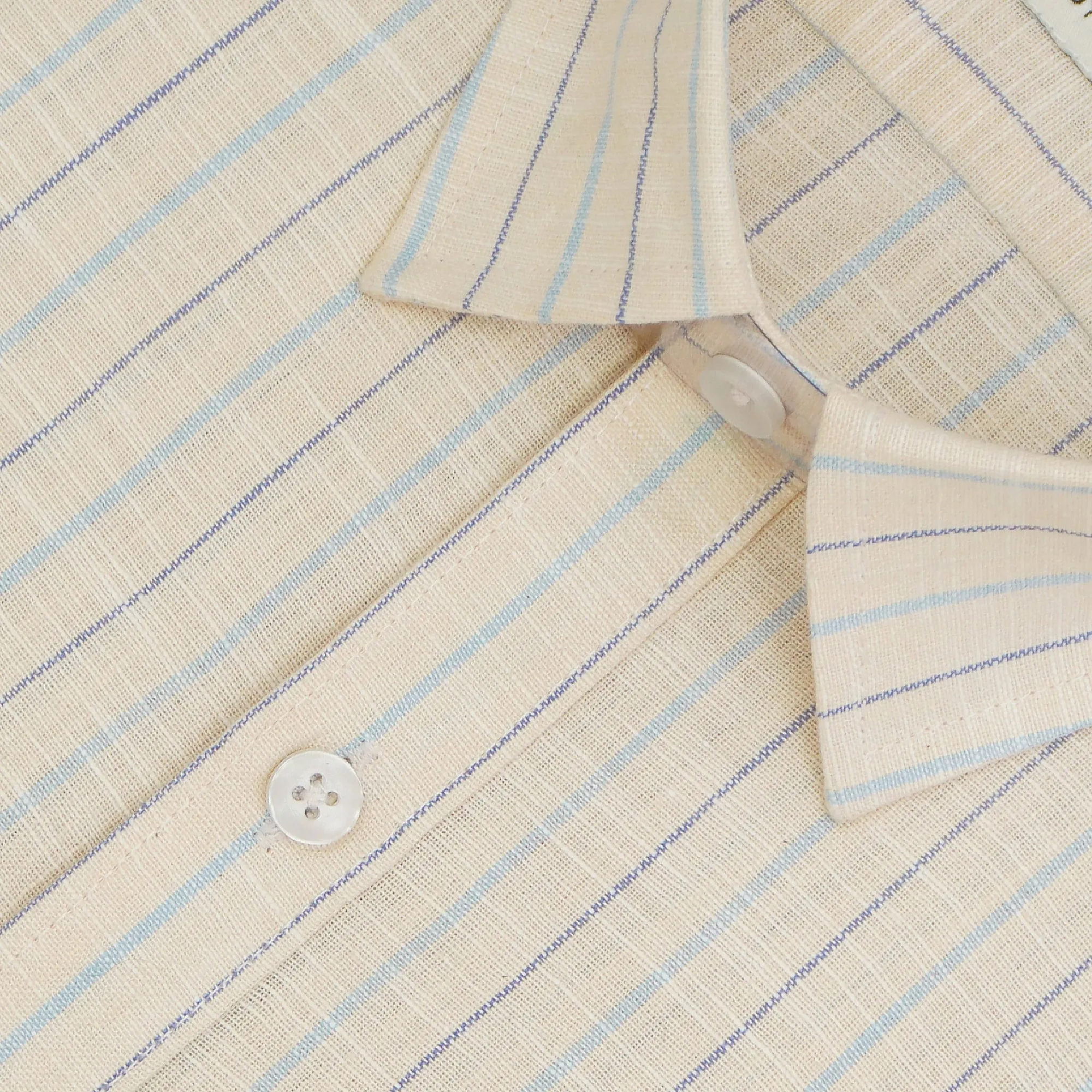 Men's Cotton Linen Striped Half Sleeves Shirt (Peach)