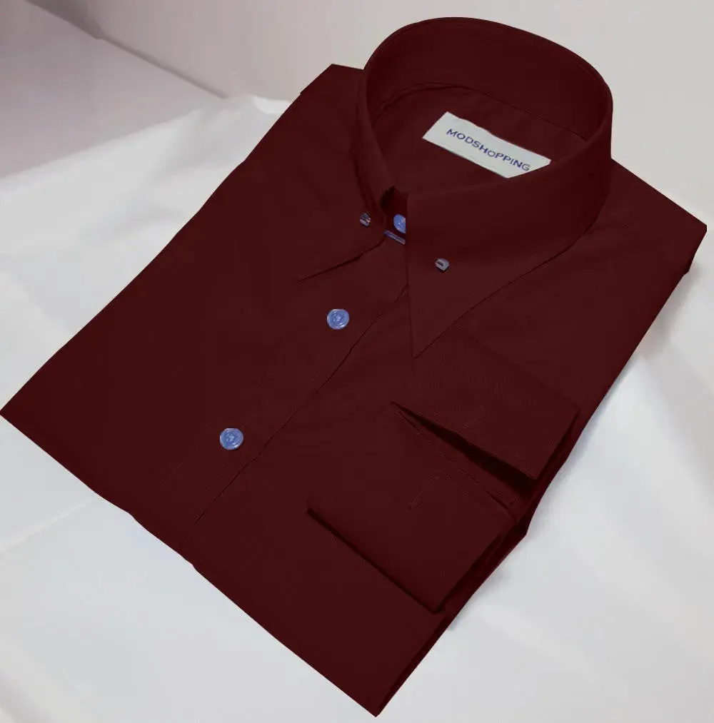 Men's Pin Collar Shirt - Burgundy Pin Collar Shirt