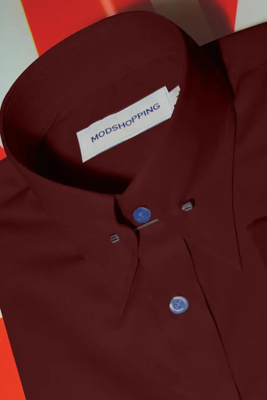 Men's Pin Collar Shirt - Burgundy Pin Collar Shirt