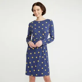 Mimosa and Navy Side Knot Spot Print Dress