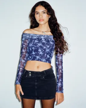 Nagini Long Sleeve Bardot Top in Pretty Floral Navy