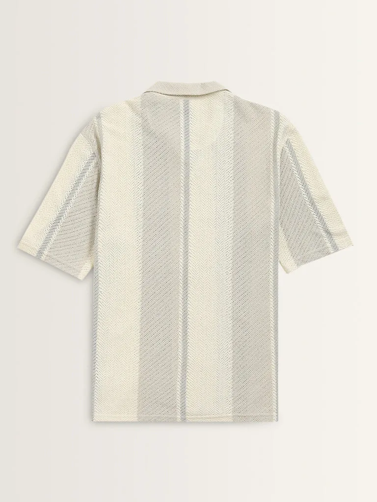 Nuon Off-White Striped Relaxed-Fit Knit Shirt