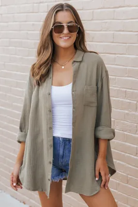 Olive Slit Button Down Shirt