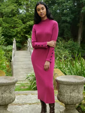 Pink Rib Knit High Neck Dress