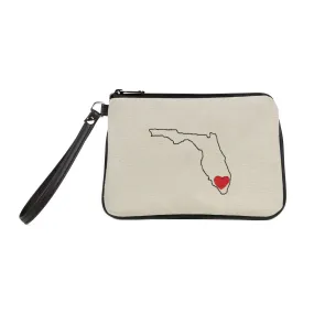 "Miami Love" Embroidered Canvas Vegan Wristlet/Crossbody Bag (Multicolored)