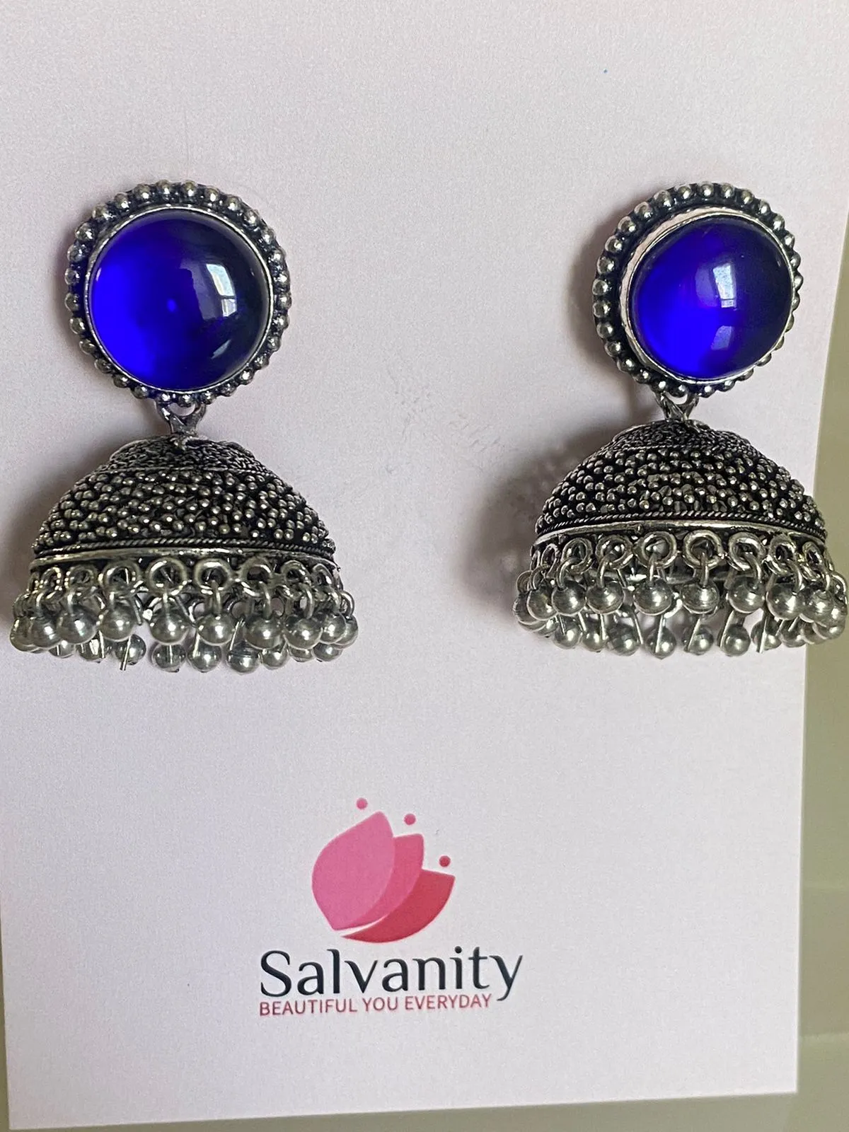 Salvanity German Silver Everyday Elegance Round Stone Jhumki