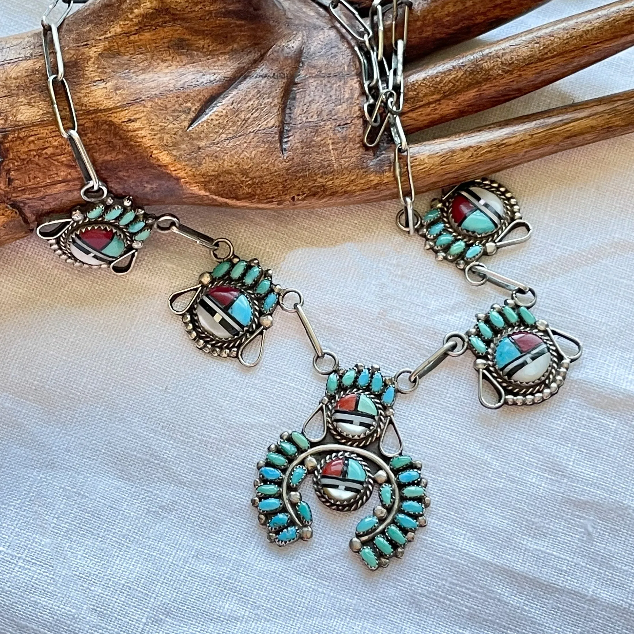 SOLD 1970s Vintage Zuni Sunface Pendant Necklace, Native American Necklace