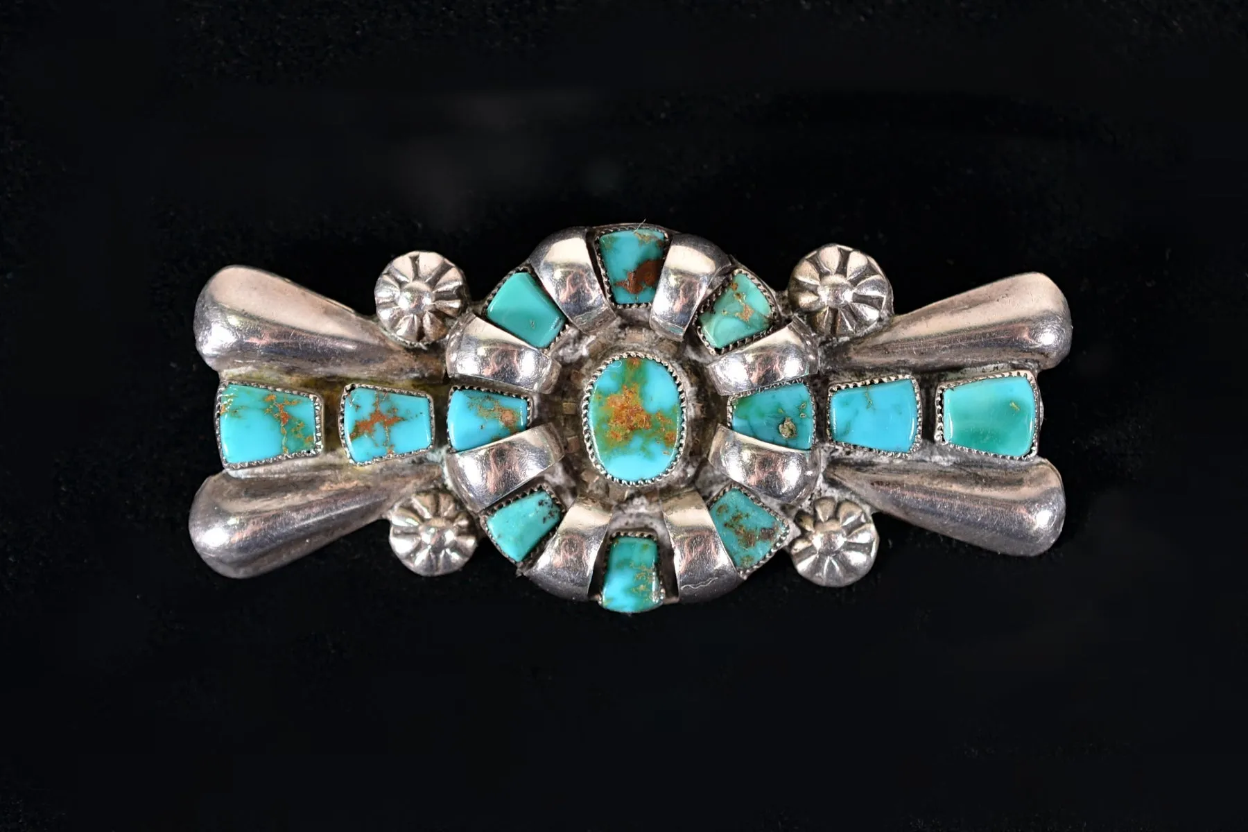 SOLD Vintage Native American Navajo Silver Turquoise Brooch, 17.6 Grams