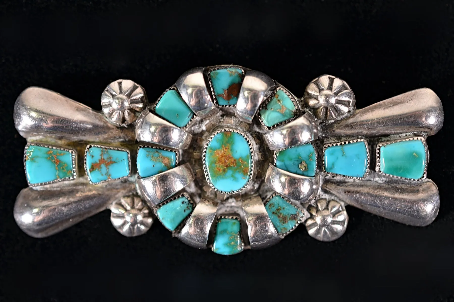 SOLD Vintage Native American Navajo Silver Turquoise Brooch, 17.6 Grams