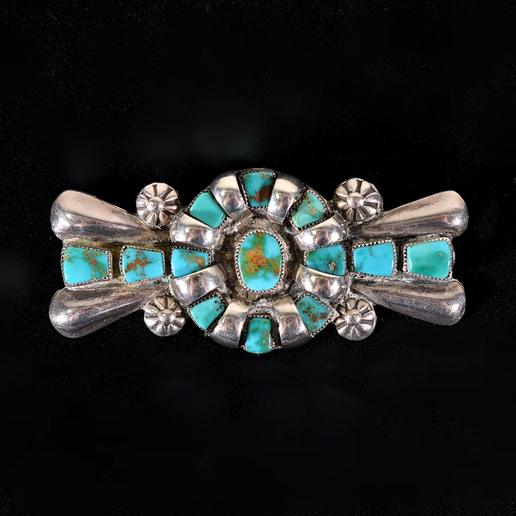 SOLD Vintage Native American Navajo Silver Turquoise Brooch, 17.6 Grams