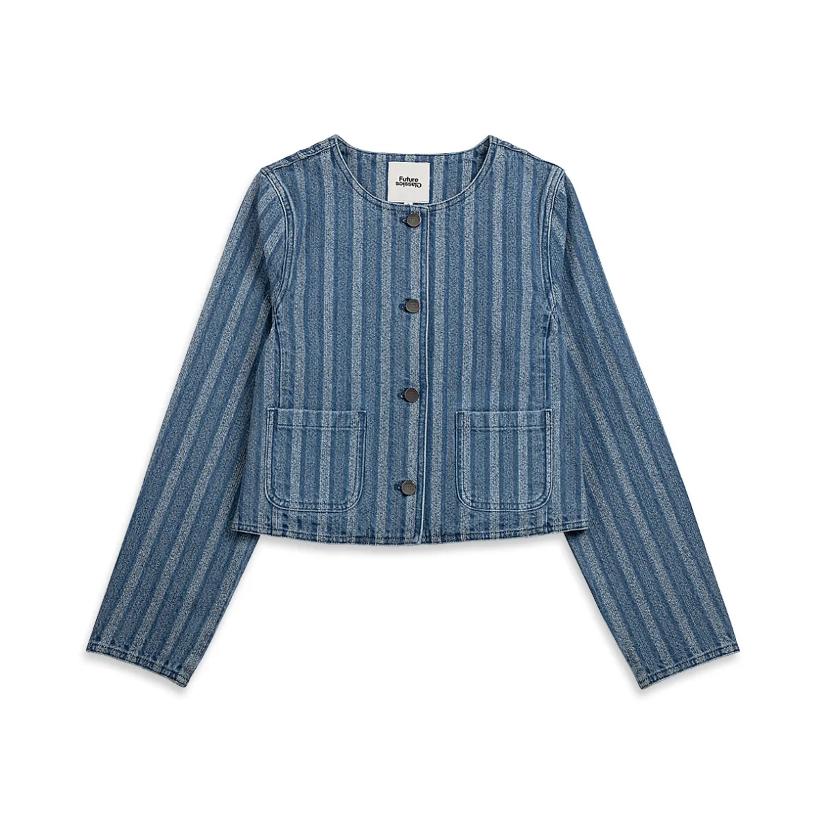 Striped Denim Pocket Jacket Mid Indigo Stripe