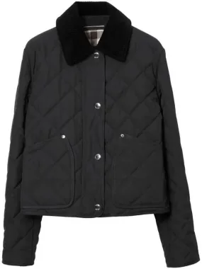 Striped point cropped quilted jacket black