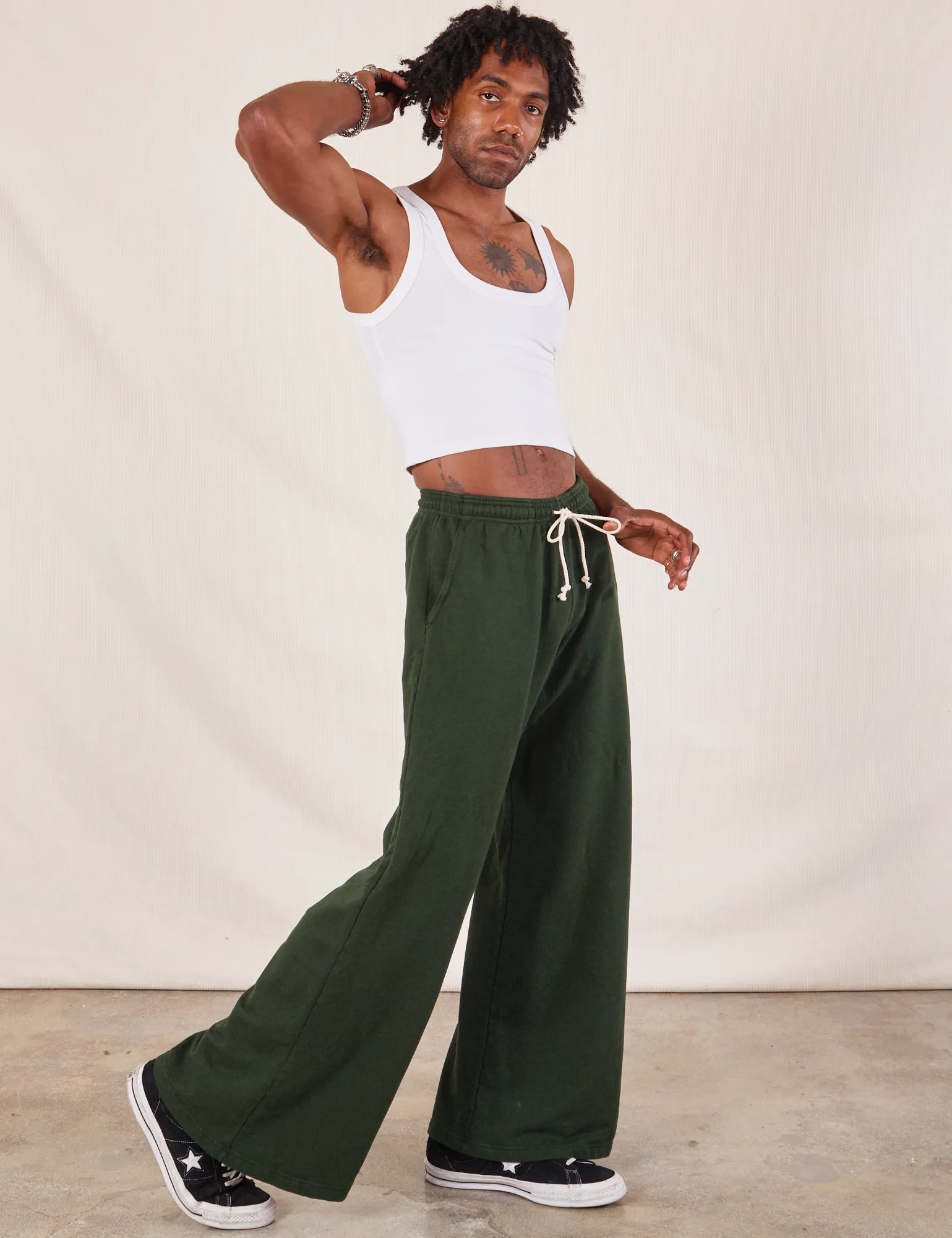 Wide Leg Sweat Pants - Swamp Green *FINAL SALE*