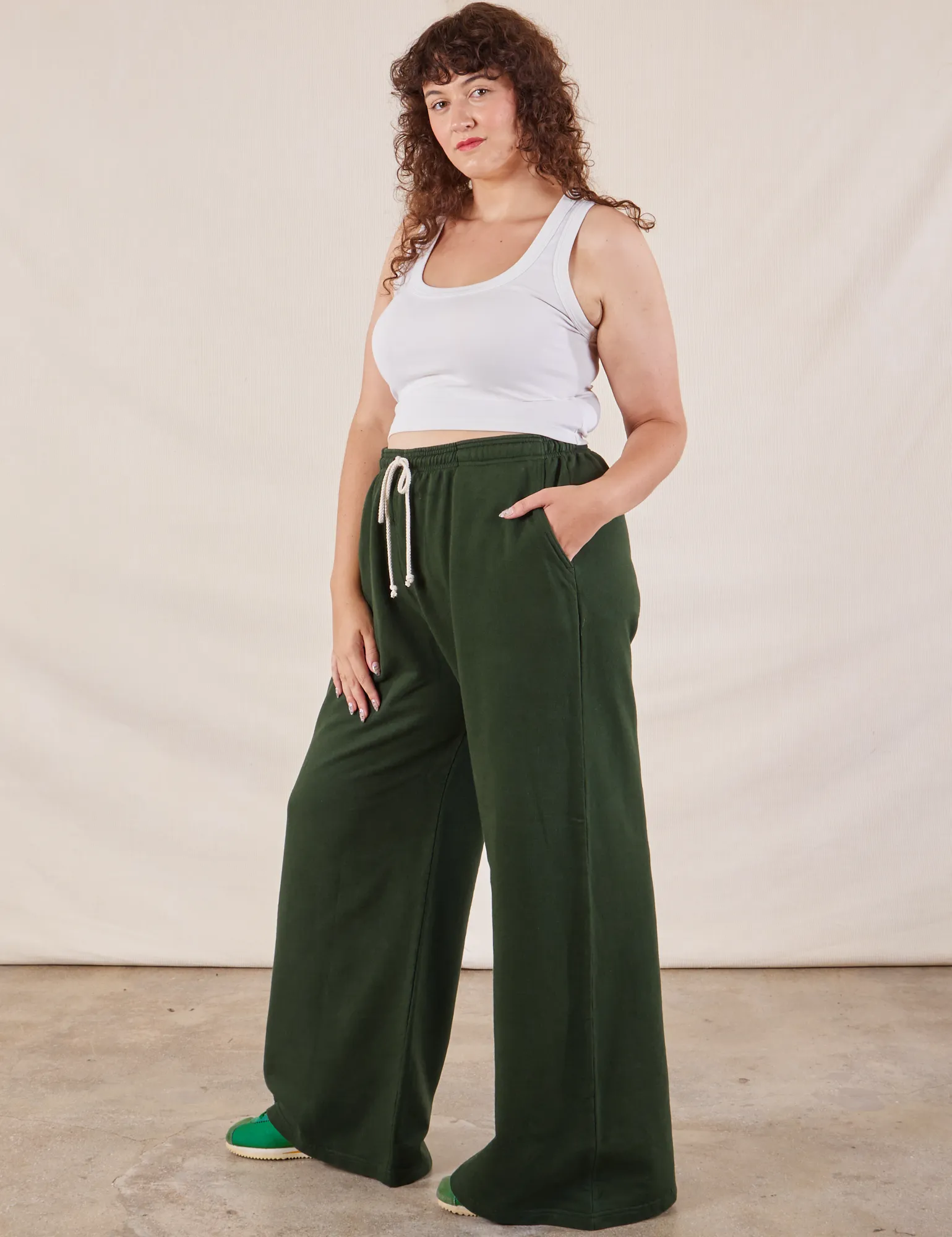 Wide Leg Sweat Pants - Swamp Green *FINAL SALE*