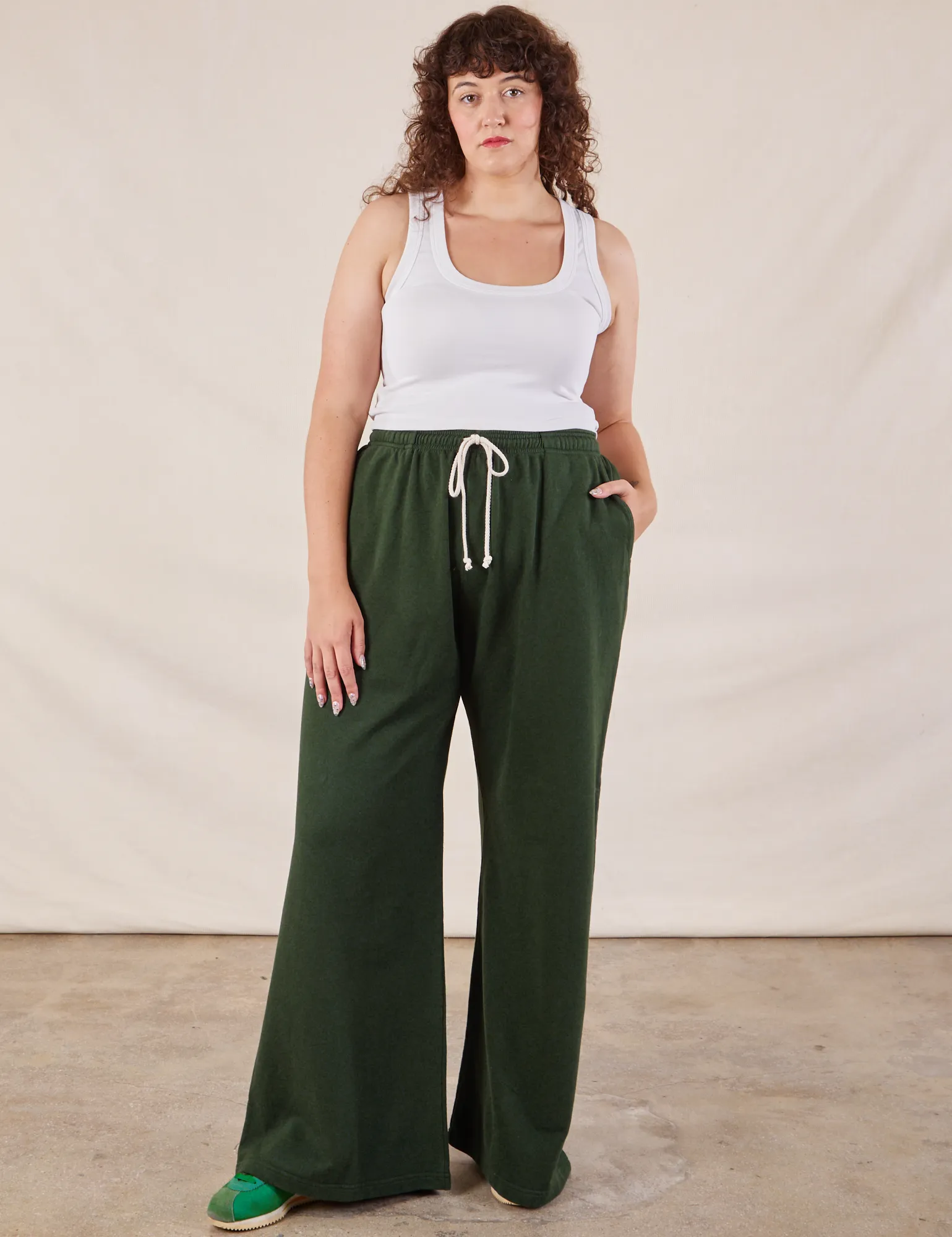 Wide Leg Sweat Pants - Swamp Green *FINAL SALE*