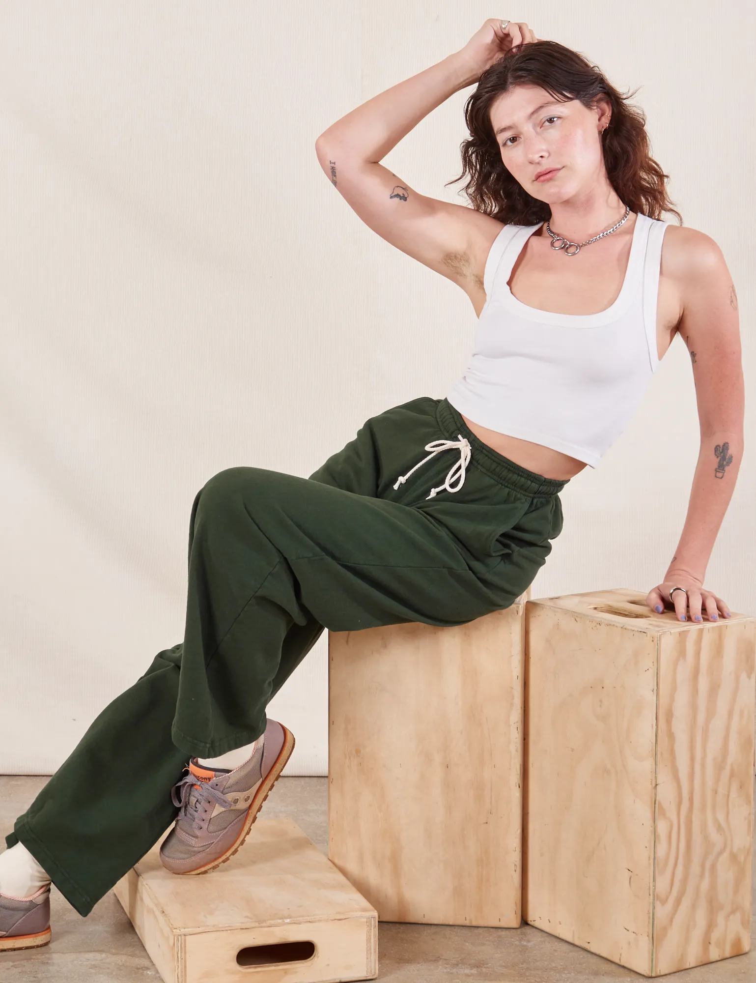 Wide Leg Sweat Pants - Swamp Green *FINAL SALE*