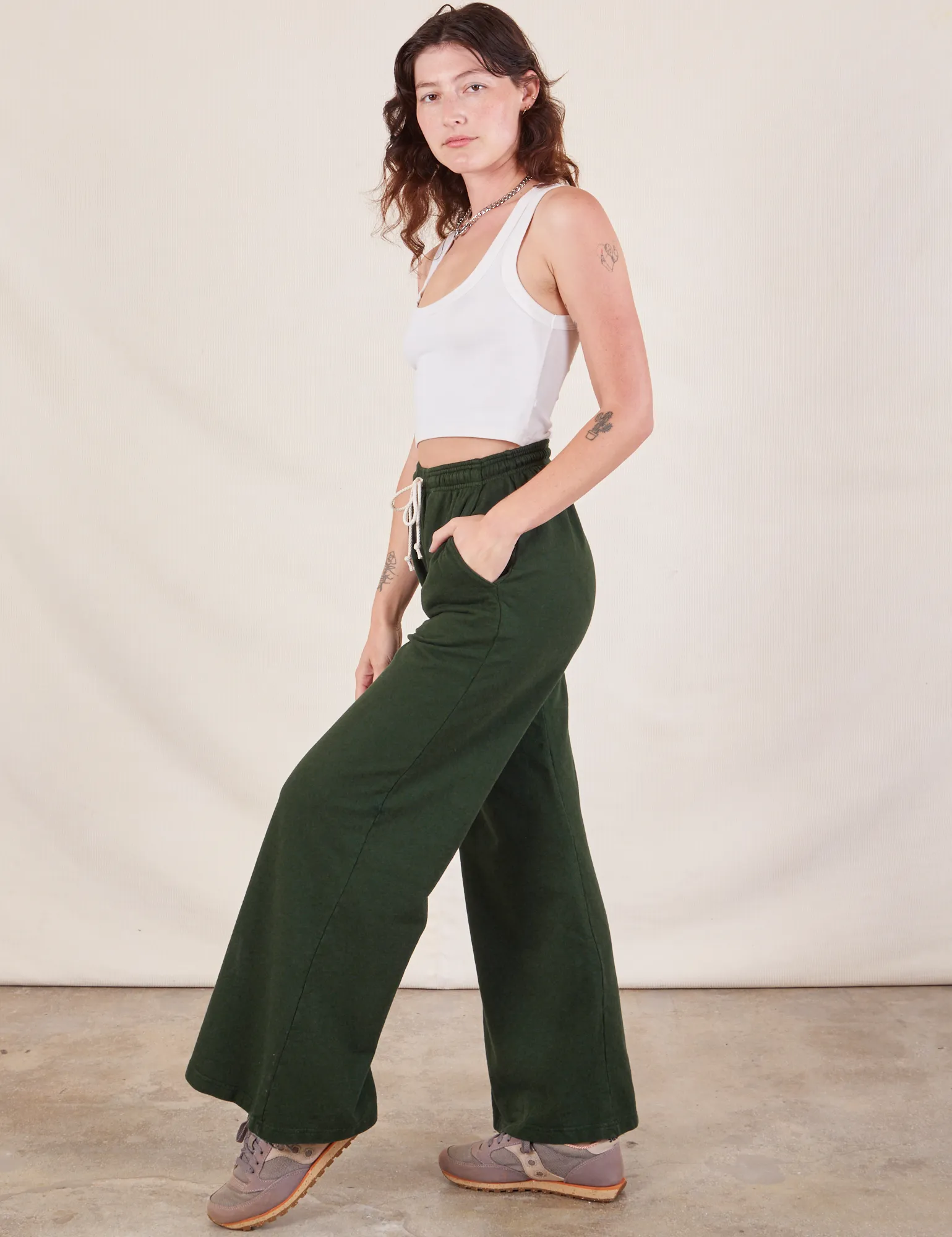 Wide Leg Sweat Pants - Swamp Green *FINAL SALE*